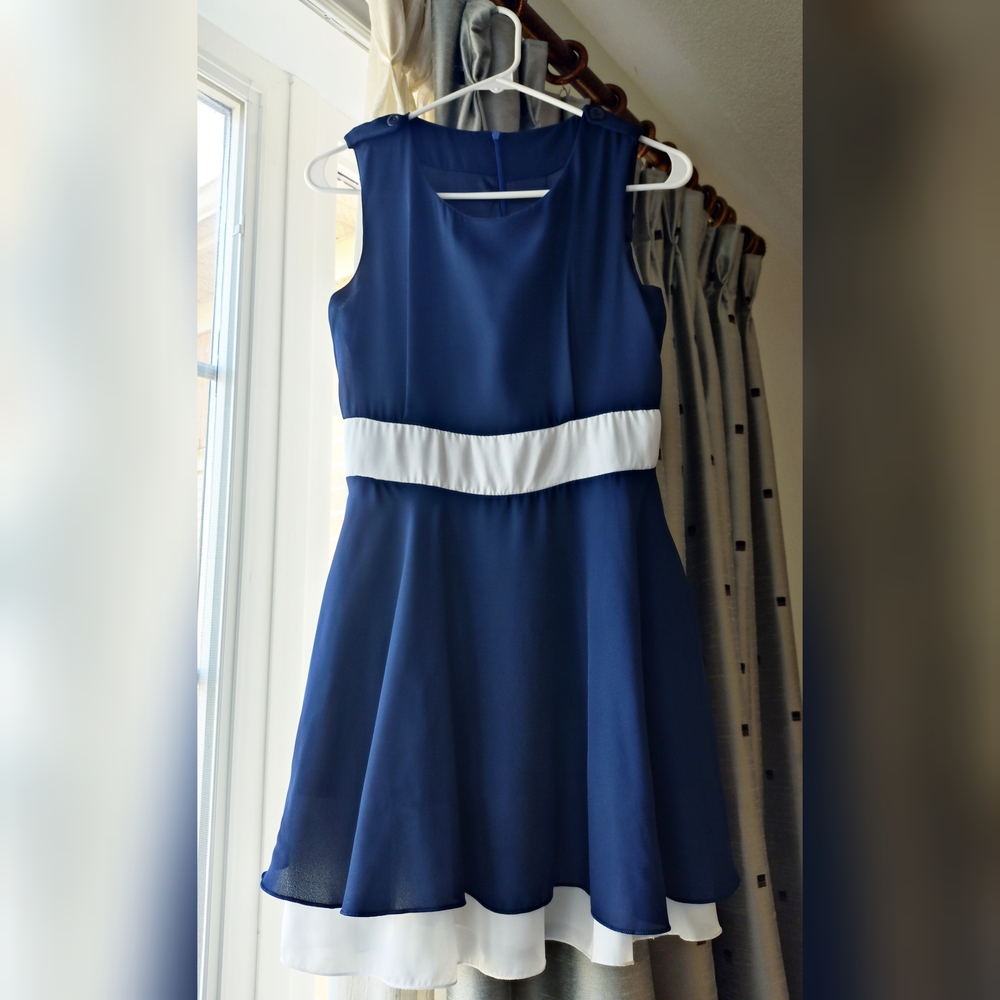 Navy Blue & White Sleeveless Dress - 3/$25